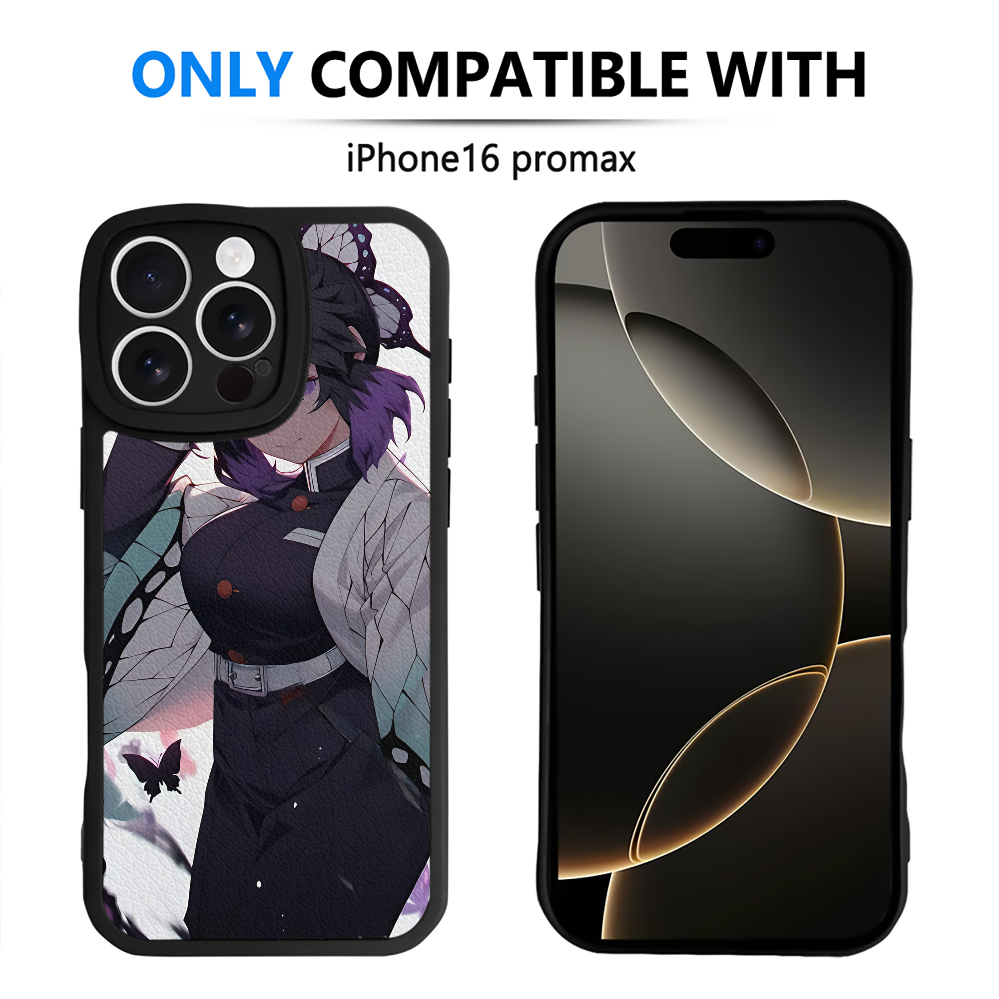 （画像用） 鬼滅の刃（きめつのやいば）蟲柱-胡蝶 しのぶ／こちょう しのぶ Kochou Shinobu 【iPhone 16シリーズ対応】シリコンスマホケース（レザー調） 材質：シリコン